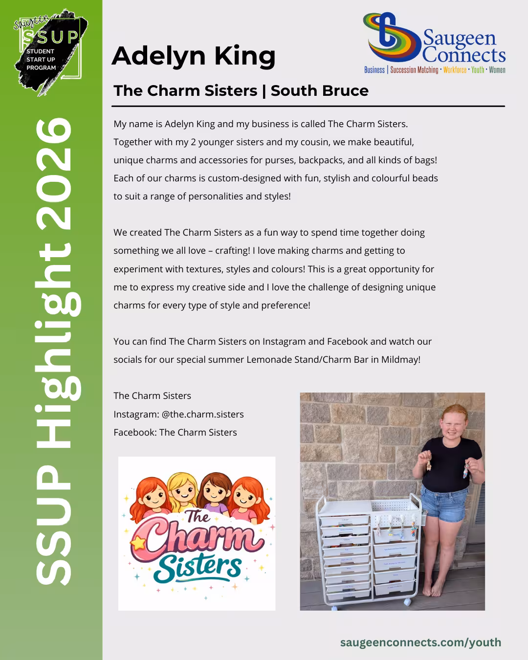 SSUP 2026 participant profile for Adelyn King of The Charm Sisters in South Bruce.
