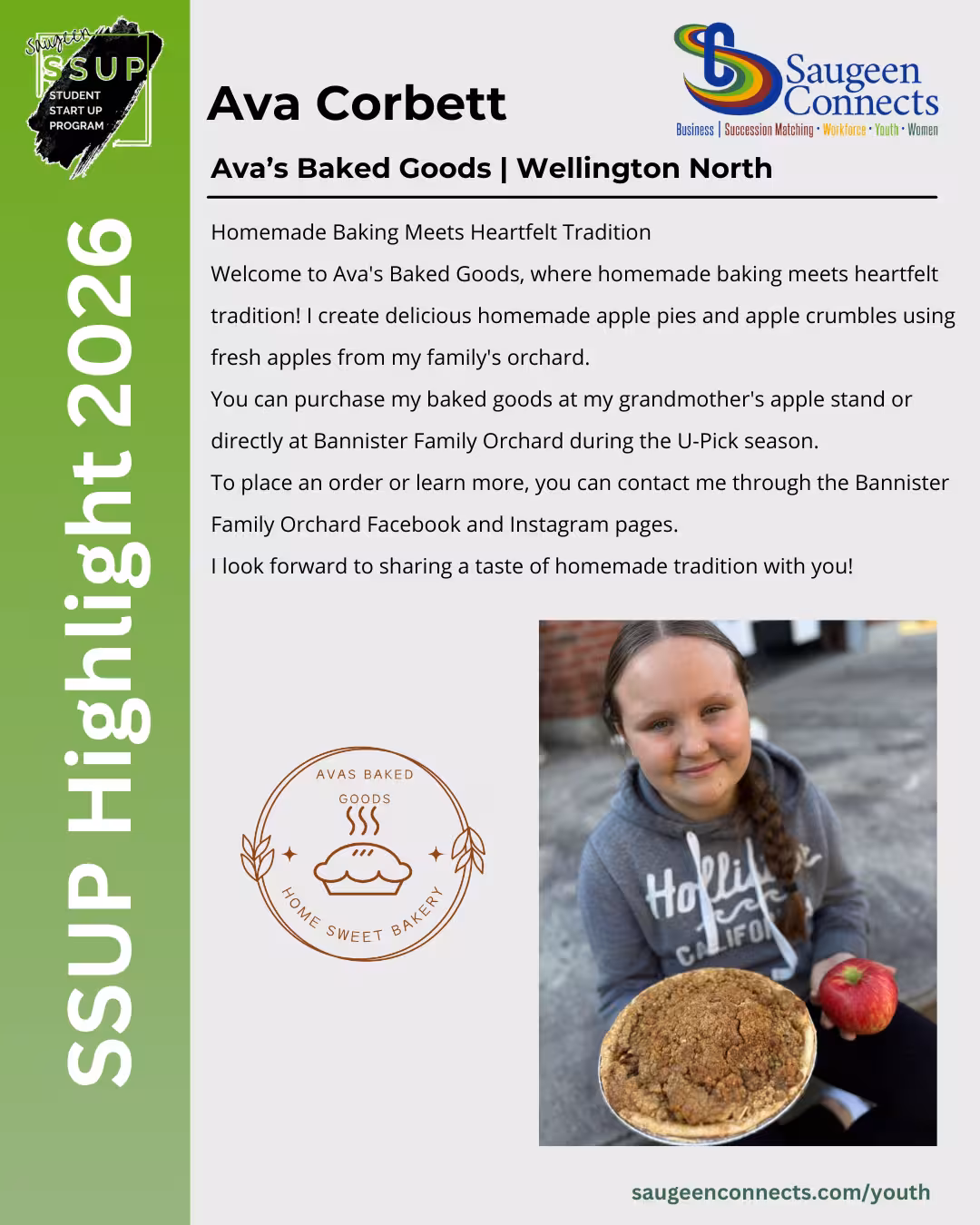 SSUP 2026 participant profile for Ava Corbett of Ava's Baked Goods in Wellington North.