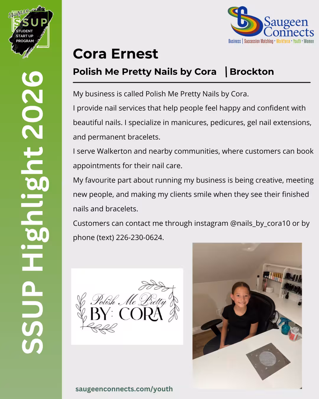 SSUP 2026 participant profile for Cora Ernest of Polish Me Pretty Nails by Cora in Brockton.