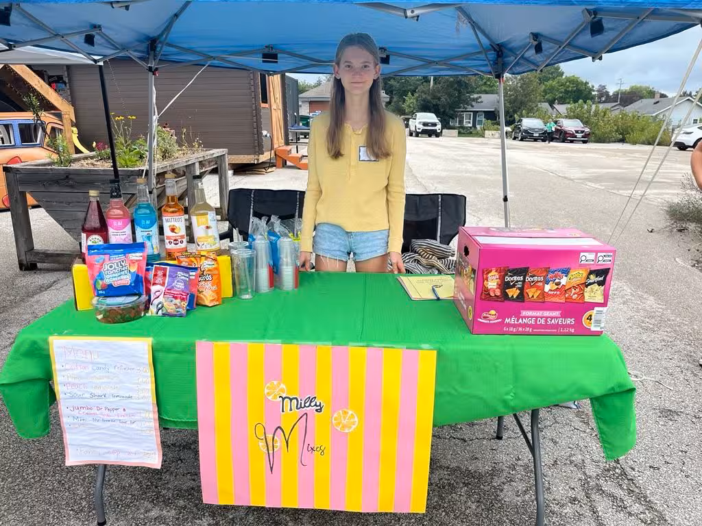 Candy products arranged at a youth market display.