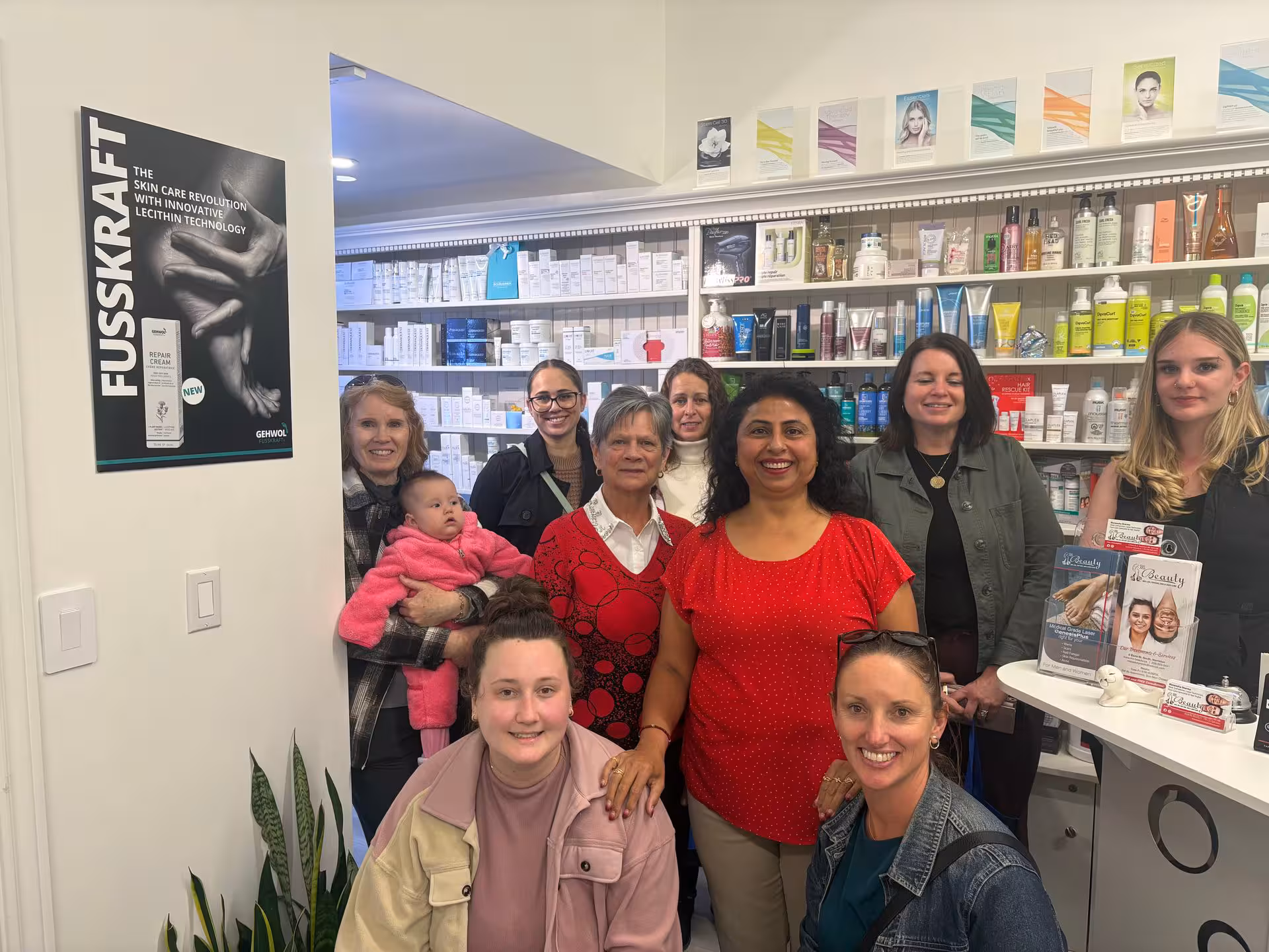 Women visiting a skin care business during a WOWSA event.