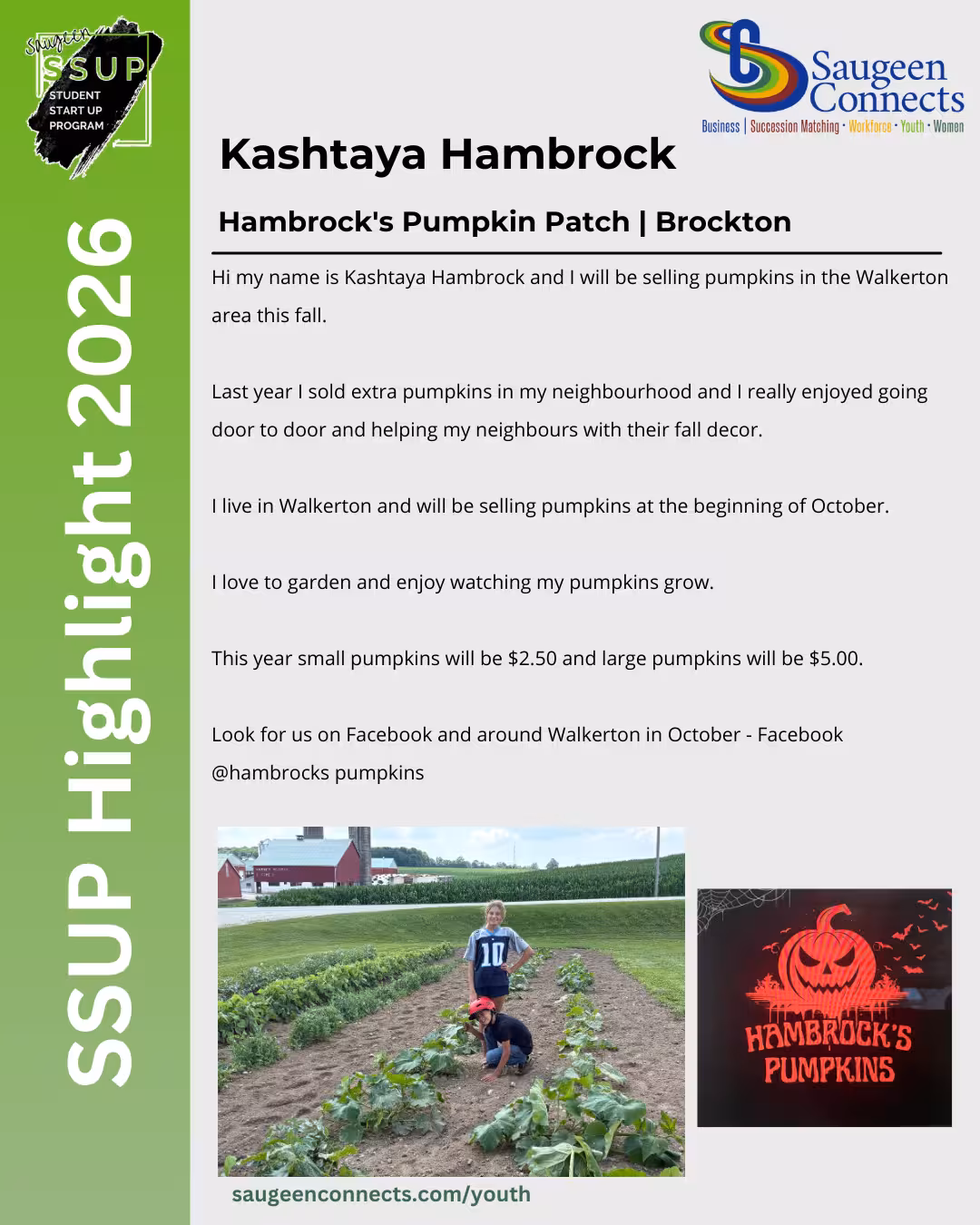 SSUP 2026 participant profile for Kashtaya Hambrock of Hambrock's Pumpkin Patch in Brockton.