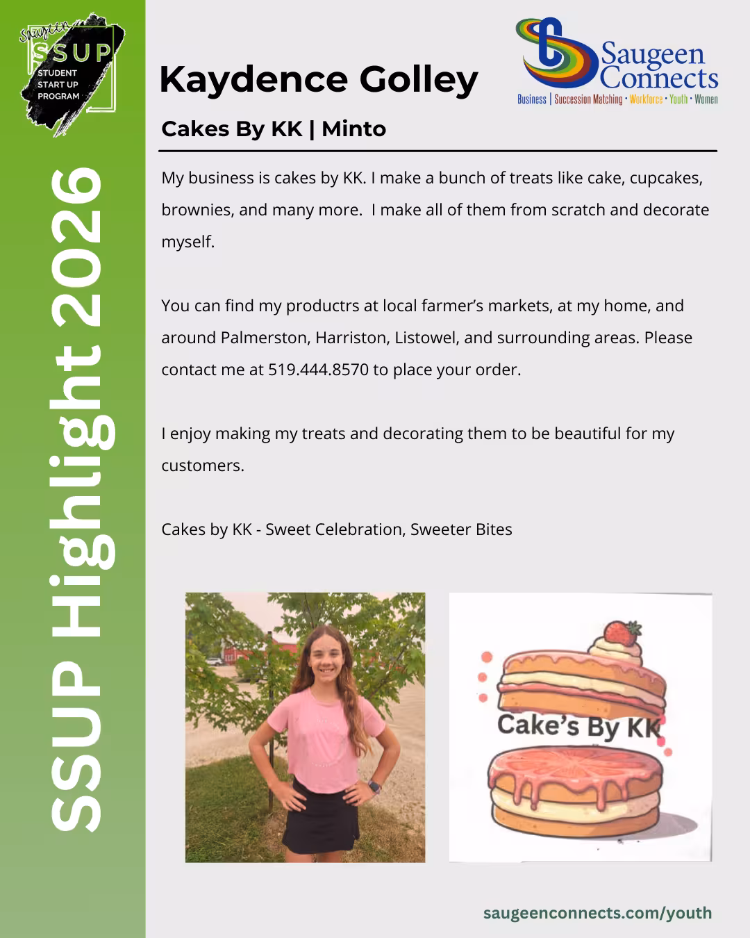 SSUP 2026 participant profile for Kaydence Golley of Cakes By KK in Minto.