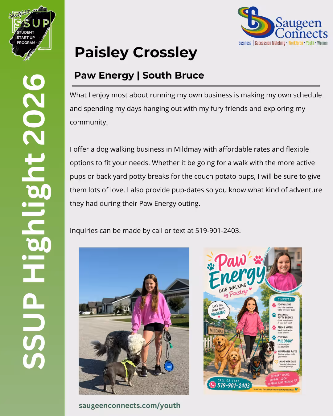 SSUP 2026 participant profile for Paisley Crossley of Paw Energy in South Bruce.