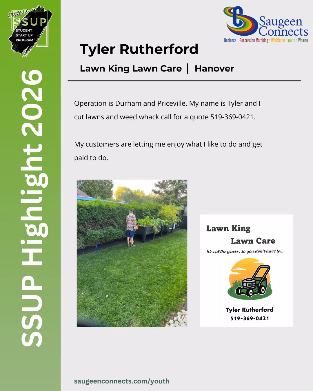SSUP 2026 participant profile for Tyler Rutherford of Lawn King Lawn Care in Hanover.