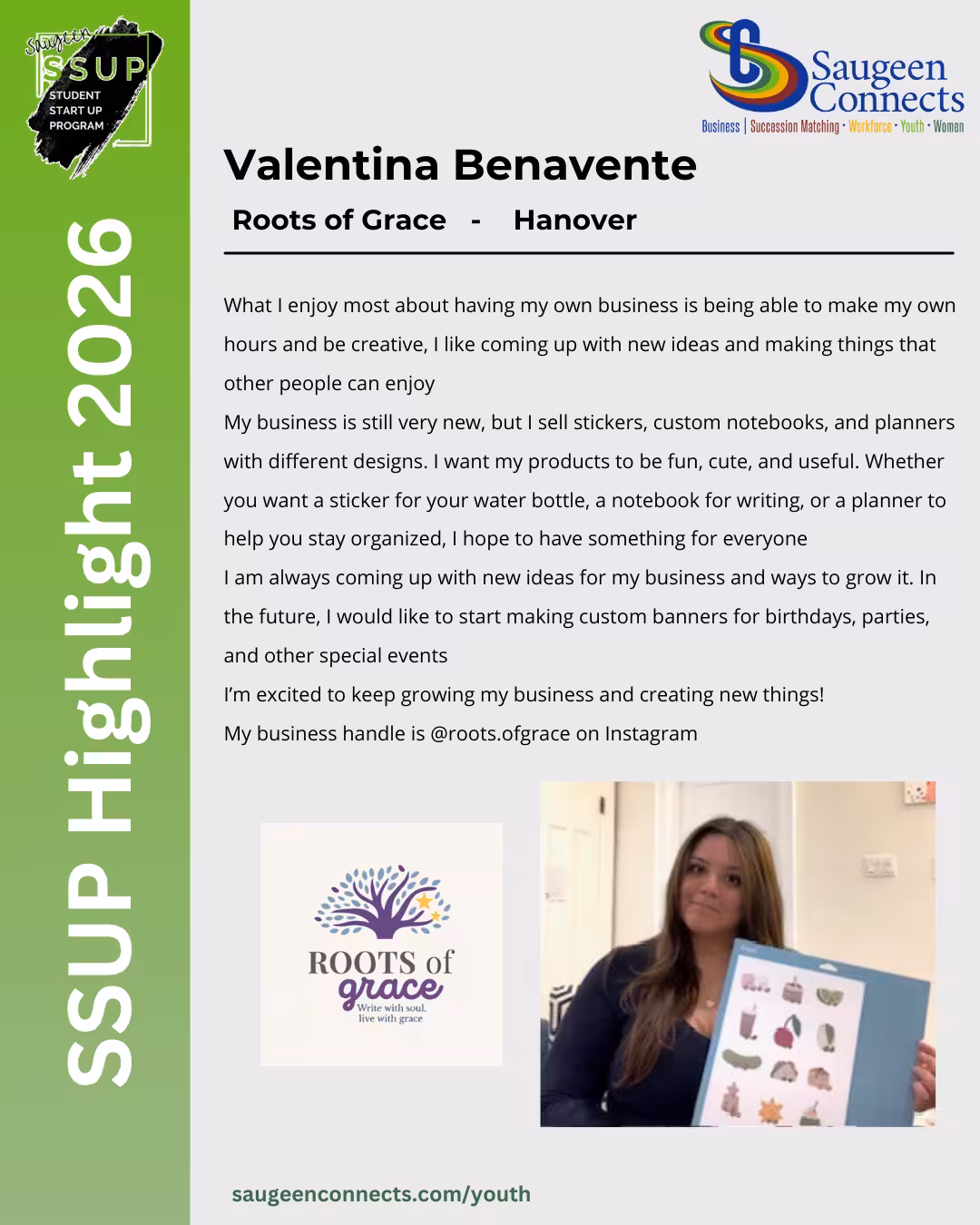 SSUP 2026 participant profile for Valentina Benavente of Roots of Grace in Hanover.